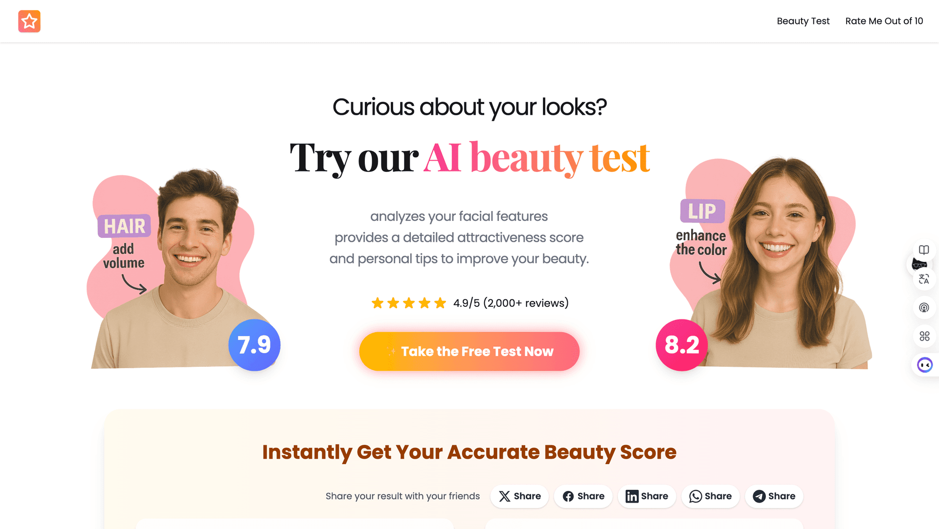 Free AI Beauty Test – Get Your Precise Beauty Rating and Analysis - Product Image